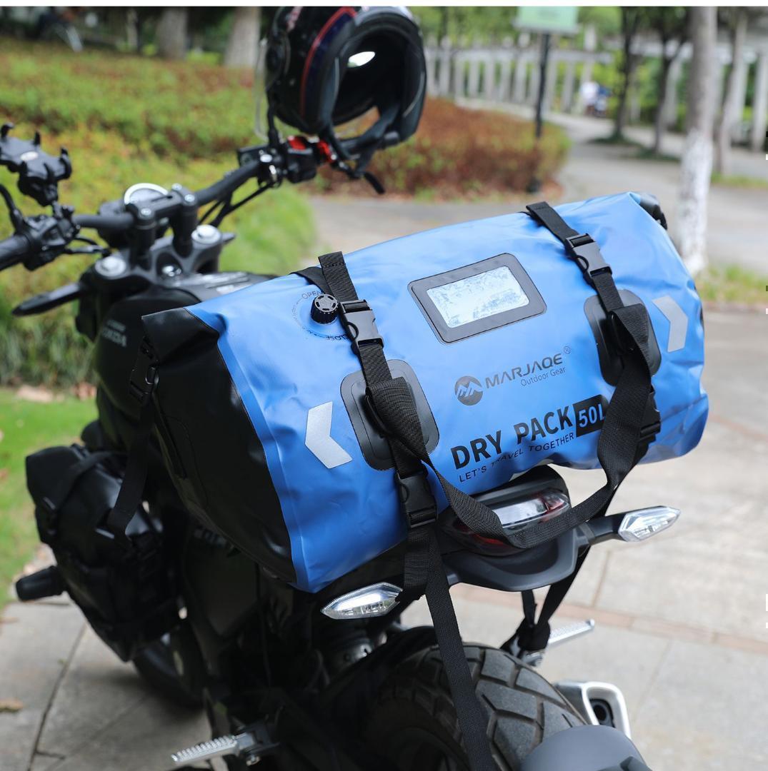 バイクシートバッグ 防水 軽量 完全防水 シートバッグ　ブルー　50Lブルーサイズ 3579円